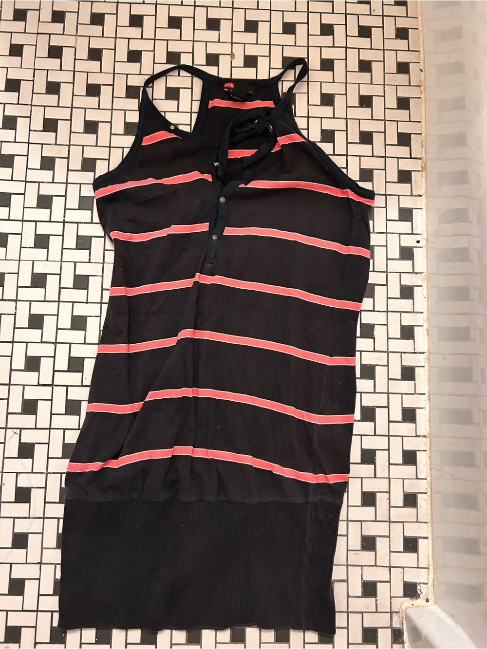 Diesel Black Tank with Coral Stripes